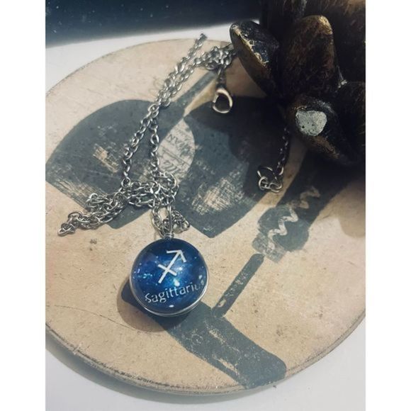 SAGITTARIUS BLUE GLOBE ZODIAC STAR SIGN HOROSCOPE NECKLACE - Picture 1 of 7